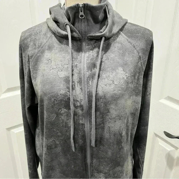 Danskin zip front hooded tie dye grays jacket, extra warm neck layer, thumbholes - Picture 2 of 12